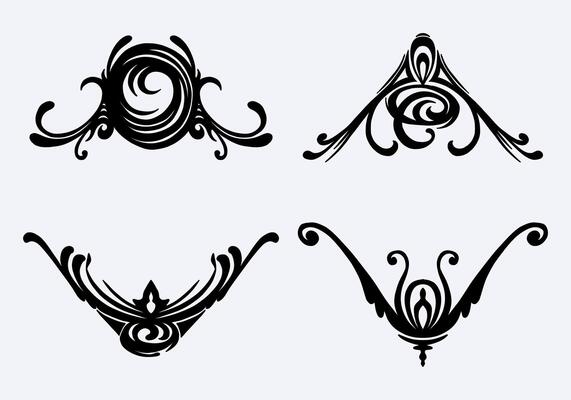 Vintage corner ornamen ornate victoria baroque design clip art silhuette ink element editable