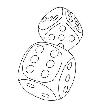 Rolling two dice in black and white line art style, symbolizing fun, entertainment, luck, and games. vector