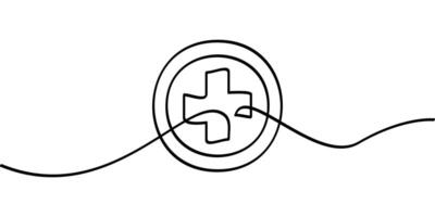 continuous line drawing of cross medicine symbol. abstract line art illustration vector