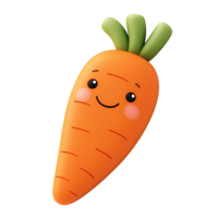 Cartoon Style Orange Carrot with Happy Face, Green Top, Transparent Background png