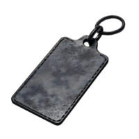 Black Rectangle Leather Keychain with Ring and Stitched Edges Isolated png