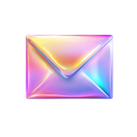 Holographic Envelope with Transparent Background, Iridescent Metallic Icon, 3D Render png