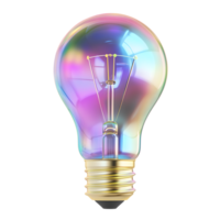 Multicolored Iridescent Glass Bulb with Filament on Transparent Background, Conceptual 3D png
