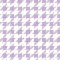Purple and white Gingham Check Pattern. Textile design of textured plaid. Checkered fabric pattern swatch for print, tartan, gift wrap, textiles, checkered background for tablecloth. Stripes crossed vector