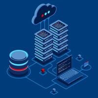 Cloud technology computing concept. Modern cloud technology. Data center isometric concept. Isometric cloud technology with datacenter. Web hosting concept. Isometric technology. vector