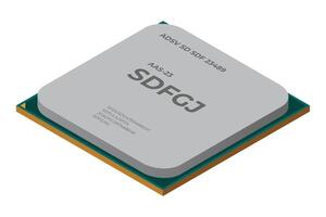 Isometric processor. Central processing unit or CPU. Computer hardware components. Semiconductor technology concept. vector