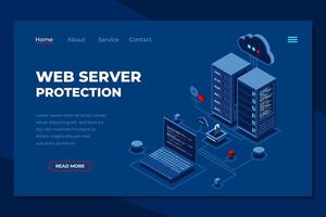 Web server protection isometric landing page. Cloud security and data protection. Cyber data security. Data protection concept. Isometric technology vector