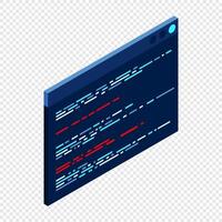 Source code isometric. Abstract programming language and program code on a screen. Isometric technology vector