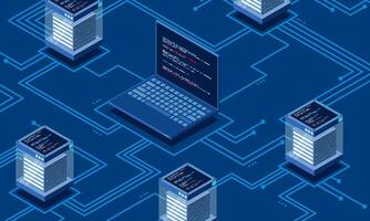 Isometric high technology concept. Cloud storage isometric illustration. Big data center with server. Server room. Isometric technology. vector