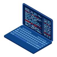 Isometric Laptop. 3d isometric laptop computer. Abstract programming language and program code on a laptop screen. Isometric vector