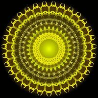 Original openwork round pattern in the form of a golden mandala on a black background vector