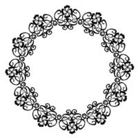 Beautiful round frame in black with floral pattern on white background vector