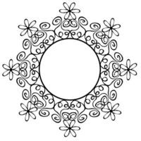 Beautiful round black frame decorated with abstract floral pattern on white background vector