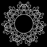 Beautiful round patterned frame in white on a black background vector