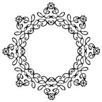 Beautiful patterned round frame in black on white background vector