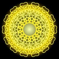 Original lace round pattern in the form of a golden mandala on a black background vector