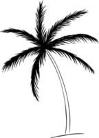 single palm tree with jagged leaves black silhouette of a and a slender trunk on a white background. graphic line ink illustration for package, vacation design, fabric and textile. vector