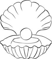 Seashell with pearl icon. graphic line ink illustration isolated on transparent background. Banner, poster, wrapping paper, sticker, print, modern textile design. vector