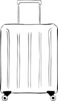 Suitcase in graphic line ink art drawing style. line drawing of case, luggage bag with wheels isolated on white background. Design object for banner flyer concept, logo, web, package, sticker. vector