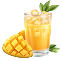 Refreshing Mango Juice with Ice Cubes in Glass on Transparent Background png