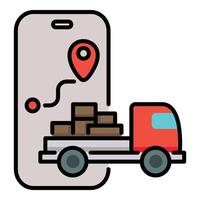 Delivery mobile app color icon, featuring a mobile app with a delivery truck vector