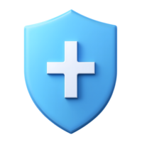 Light Blue Shield with White Cross, Glossy Texture, 3D Render, Transparent Background png