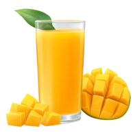 Realistic Mango Juice in Glass with Cubes and Half Mango on Transparent Background png