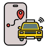 A mobile app for hail ride service booking color icon, symbolizing convenient transportation and on-demand rides vector