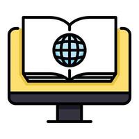 Book with globe inside a computer color icon vector