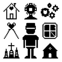 black line icons representing different concepts vector