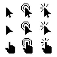 Pixel Cursor and Click Icon Set vector