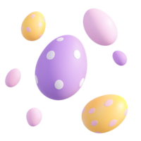 Pastel Easter Eggs 3D Render of Colorful Eggs with Polka Dots isolated on Transparent Background png