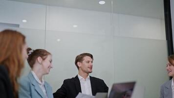 Business meeting in modern office with team discussing project ideas and sharing feedback during afternoon session video