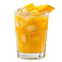 Refreshing Mango Juice Filled with Ice Cubes in a Clear Glass on Transparent Background png