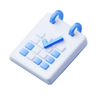 White Desk Calendar with Blue Checkmark, 3D Rendering on Transparent Background png