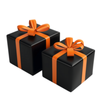 Two Black Gift Boxes with Orange Ribbons and Bows on Transparent Background png