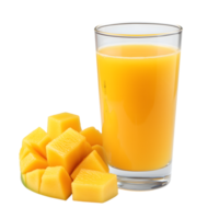 Refreshing Mango Juice in Glass with Fresh Mango Chunks, Transparent Background png