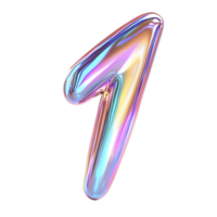 Number One Holographic Style Isolated with Transparent Background Rendering png