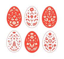 Big set of eggs for Easter in folk style. Flat design. Floral ornament vector