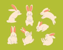 Set of cute funny rabbits in different poses vector
