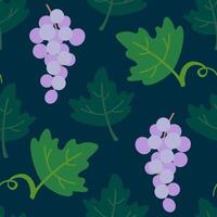 Seamless floral pattern with leaves and bunches of grapes on a dark background. Suitable for fabric, textile, wrapper, packaging, background, cover vector