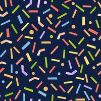 A bright abstract seamless pattern with colourful confetti stripes on a dark background. Suitable for wallpaper, festive wrapping, backgrounds, packaging, festive accessories vector