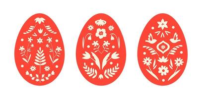 Set of eggs for Easter in folk style. Vectorlat design. Floral ornament vector