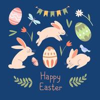 A set of cute, rabbits, eggs. Easter card vector