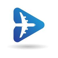 Airplane icon in blue triangle shape vector