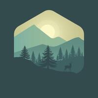 A mountain landscape with a deer and trees vector