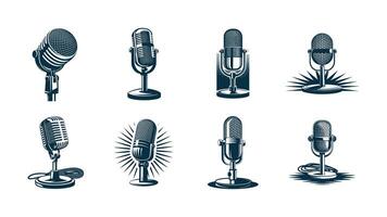 Retro microphone icons, isolated for music and broadcast, retro microphone illustration vector