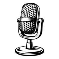 A classic retro microphone, an icon of vintage audio and broadcast equipment, stands isolated in 3D vector