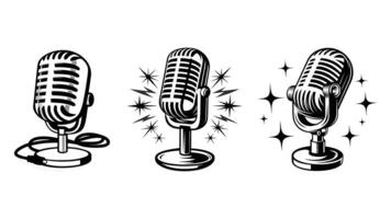 set of microphone icons, Retro microphone icons, isolated for music and broadcast, retro microphone illustration vector