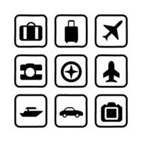 Travel icons set illustration with camera, globe, and car symbols for web design vector